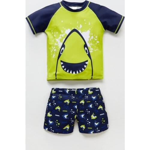 Kavkas Kids Boys Swimming Wear Shark Animals Cartoon Printed Baby Boy Swimsuit Beach Wear Fish Pattern Children Bathing Suit Set