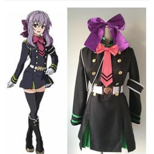 Seraph Of The End Cosplay Costume Hiiragi Shinoa Owari No Party Suit For Girls Dresses+Shoe Cover+Wig