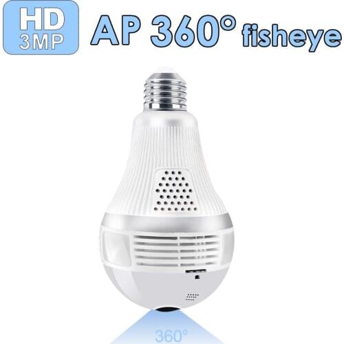 ZGWANG Light Bulb WiFi 3MP IP Camera 360 Degree Panoramic Fisheye Lamp Bulb Wireless Surveillance Camera Security CCTV Camera