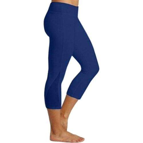 80% Hot Sale Women Solid Color Polyester High Waist Tight Fitness Leggings Yoga Pants Capris Elastic Waist For Women