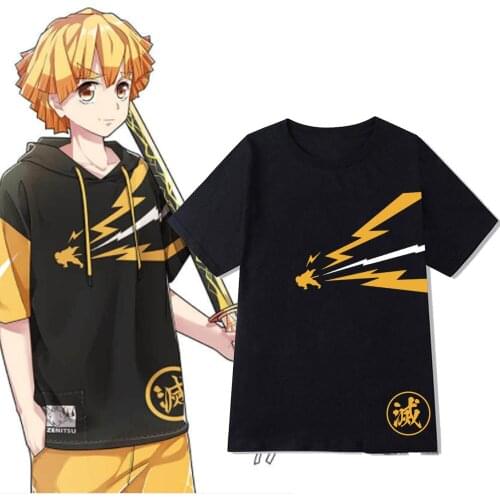 Hot Japanese Anime Demon Slayer Agatsuma Zenitsu Cosplay T Shirt Men Graphic Short Sleeve Unisex Tees