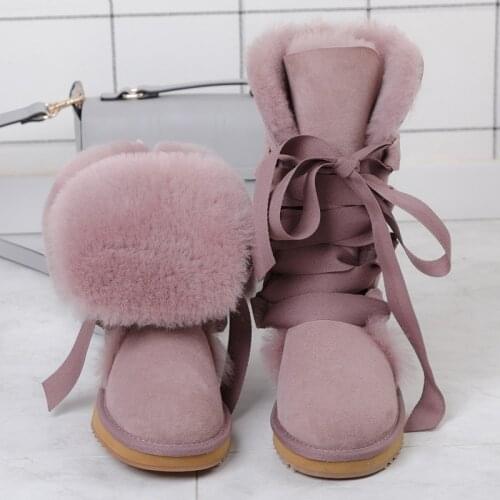 Fashion 100% Natural Fur Winter Boots for Women High Boots Genuine Sheepskin Leather Snow Boots Warm Wool Long Boots Shoes