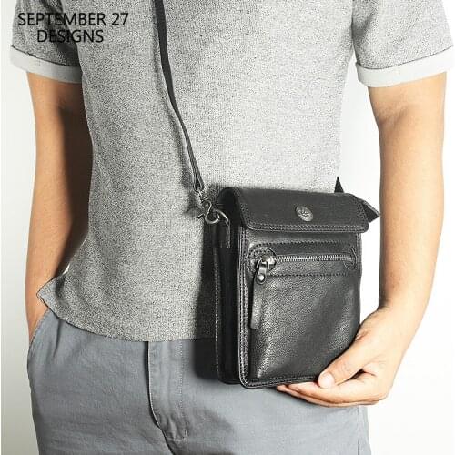 New Fashion Male Mini Satchels Genuine Leather Men Waist Bag Cowskin Vintage Messenger Crossbody Shoulder Cell Phone Bags