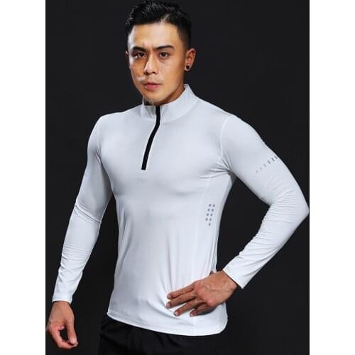 Male running sports shirt gym fitness compression quick-drying t-shirt male jogging training pure white t-shirt gym