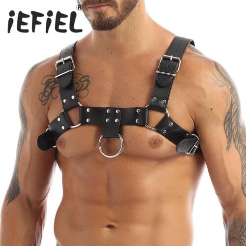Male Lingerie Leather Harness Mens Adjustable Gay Clothing Sexual Body Chest Harness Belt Strap Punk Rave Party Costumes for Sex