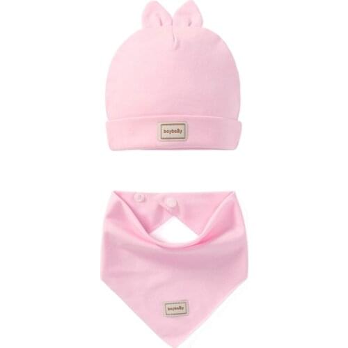 Toddler Hats Kids Bibs Set Baby Hat Cotton bebe Soft Warm Solid Child Baby Boys Girls photography props 0-3M 2 pcs / set