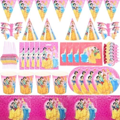 Princess Queen Theme Party Supplies Flag Banner Tableware set Princess Pennant Bolloon Disposable Plate Cup Birthday Party Decor