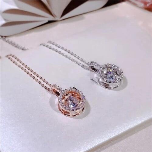 New Creative Hollow Pendants Rose Gold Round Necklaces for Women 925 Silver Bling Clear CZ Choker Pendant For Girl Fine Fashion