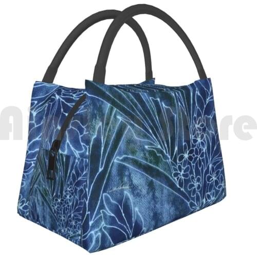 Portable Insulation Bag Pretty Dungarees Blue Blue Jeans Indigo Tropical Jungle Rain Forest Flowers