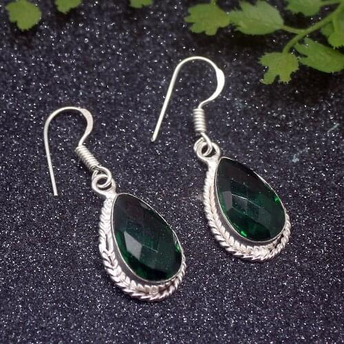 Attractive Design Hot Shiny GreenTopaz Silver Color For Women Drop Dangle Earrings 1 1/2 Inch HD613