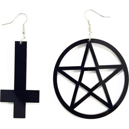 Neo-Gothic Classic Style Inverted Cross Pentagram Earrings Fashion Classic Asymmetric Acrylic Earrings