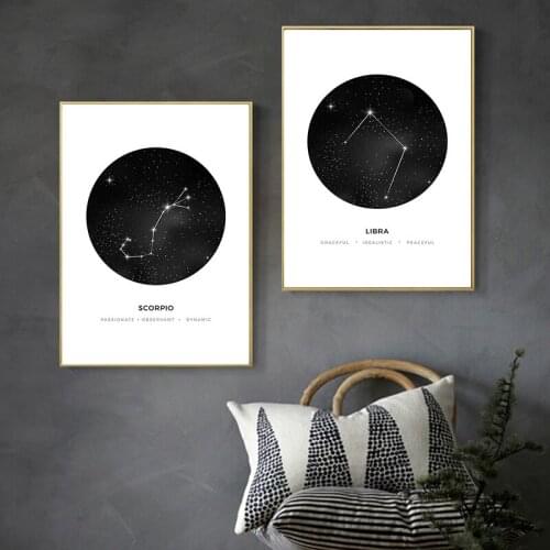 Nordic 12 Constellations Canvas Painting Poster and Print Astrology Sign Minimalist Geometric Wall Art Picture for Kids Nursery