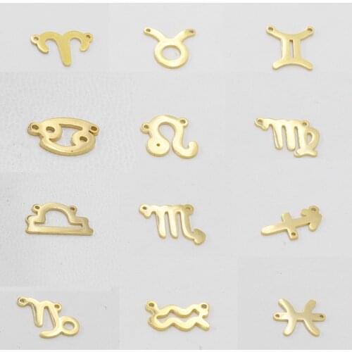 Constellation Zodiac Sign Charm Pendant Stainless Steel 15mm Mirror Polish Tag Connector for Bracelet DIY Jewelry Accessory 2pcs