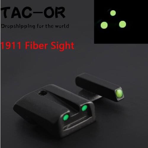 Tactical Day Night Green Dot Front Rear Luminous Fiber Optic Sight for 1911 CUT .270 .450 Handgun 5" IN 9MM & .40S&W