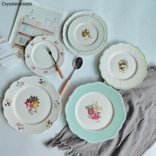 Cake Plate Vintage Dessert Dishes Ceramic Pastoral Style Dinner Plate Household Service Plate Tableware Retro Wedding Plates