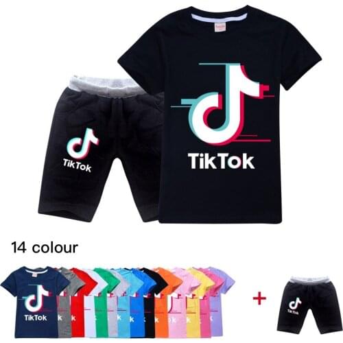 TIK TOK New Kids Clothes Short-sleeved Summer Childrens Cartoon T-shirt Tops + Shorts Suit Boy Girl Clothes