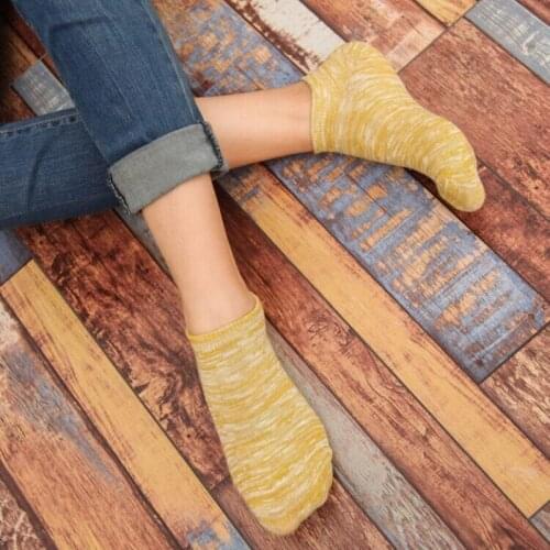 ZDL-223 Vintage Slub Cotton Short Tube Socks Shallow Mouth Woman Comfortable Casual Sock 5 pairs