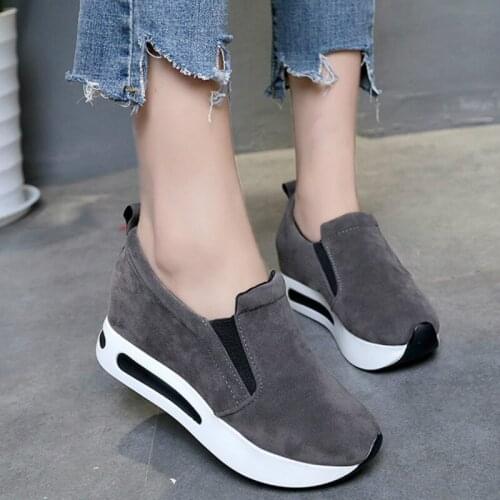 2019 Spring Autumn Women Vulcanized Shoes Casual Wedge Platform Elastic Band Increasing Shoes Ladies Sneakers Female shoe K6-46