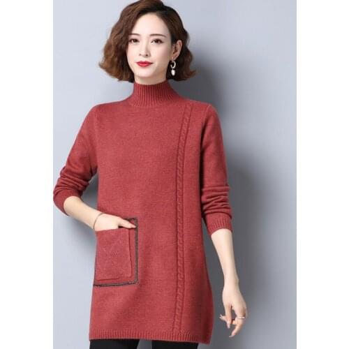 Women Long Sweater New 2020 Winter Autumn Thick Pocket Jumper Long Sleeve Knit Clothing Pullovers