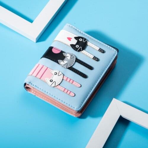 Womens short wallet Japan and South Korea new cute cartoon cat wallet small fresh clutch bag fashion zipper student coin purse