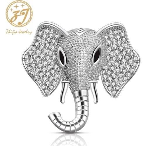 Zhijia Silver Color The Most Docile Reiki Animal Elephant Rhinestone Pins Brooches For Women Men Dress Accessories