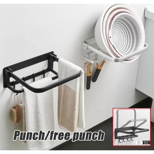 1Pc Practical Wall-mounted Washbasin Rack Aluminum Bathroom Towel Hook Rail Hanging Basin Shelf