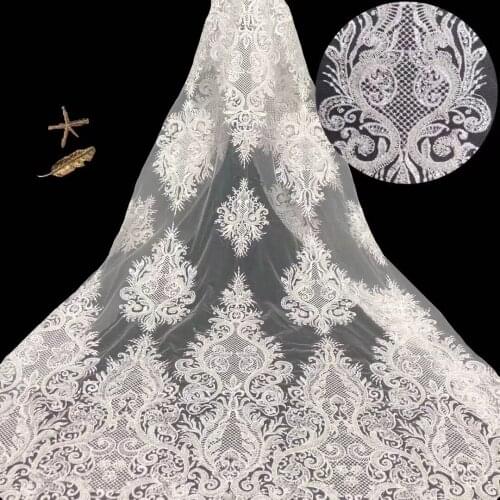 1 Yard Bridal Wedding Dress Lace Fabric Luxury Sequin Evening Dress Ivory With Beads Bridal Dress DIY Fabric