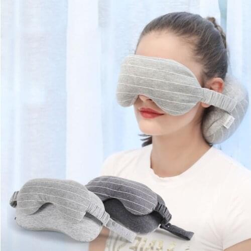 2 In 1 Multifunctional Travel U-Shaped Neck Pillow with Sleeping Shade Eye Mask Blindfold Office Home Car Plane Nap Soft Particl