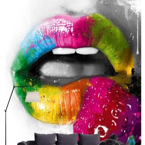 Custom 3D wallpaper mural hand-painted retro colorful sexy lips strawberry character background wall luxury decoration wallpaper