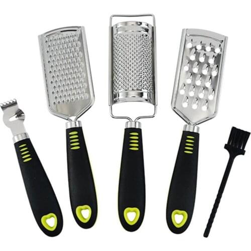 4PCS Cheese Grater Set Stainless Steel Handheld Food Grater Citrus Lemon Zester With Brush Ginger Garlic Chocolate Kitchen Tools