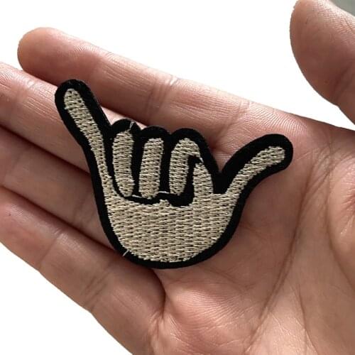 Small Loose Hand Shaka Sign Embroidered Patches for Clothes Shoes Surf Surfer Embroidery Appliques Patch Iron-on Sew-on 10pcs