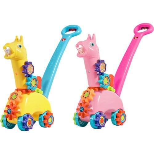 Bubble Machine Cart Kids Automatic Bubble Blower Maker With Light Hand-pushed Giraffe Electric Machine Car Toy Interactive Toys