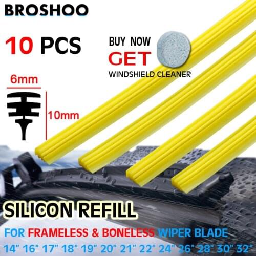 Car Wiper Blade Silica Gel Silicon Refill Strips for Frameless Boneless Wipers 6mm 14"15"16"17"18"19"20"21"22"24"25"26"28" 10PCS