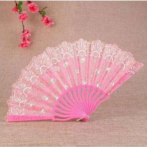 Party Wedding Prom Bamboo Fans Chinese Style Folding Dance Fans 1PC Lace Fabric Silk Embroidery Hand Held Women Girl Photo Prop