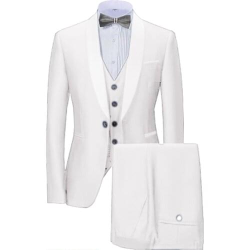 White Mens Suits For Wedding Groom Tuxedos 3 Piece Slim Fit Men Prom Party Suit Ternos Masculino Jacket+Vest+Pants Customize