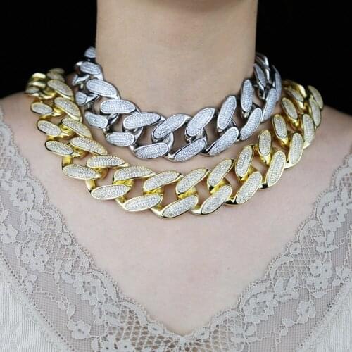 Top quality gold silver color micro pave cz iced out bling cubic zirconia 30mm big heavy cuban link chain hiphop choker necklace