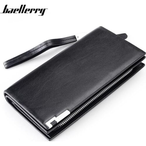 Baellerry Long Men Leather Wallets Brand Card Photo Holder Male Zipper Casual Big Capacity Wallet Carteiras with Coin Pocket