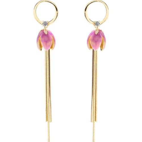 Lily of the Valley Tassel Long Earrings Net Red Temperament Fashion Earrings Pink Purple Flowers S925 Silver Needle Earrings