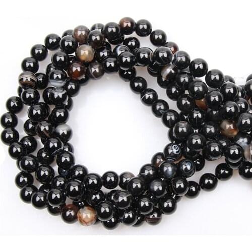 Smooth Black Striped Agates Onyx Beads For Jewelry Making 15.5inch Natural stone beads Pick Size 4 6 8 10 12mm Beads