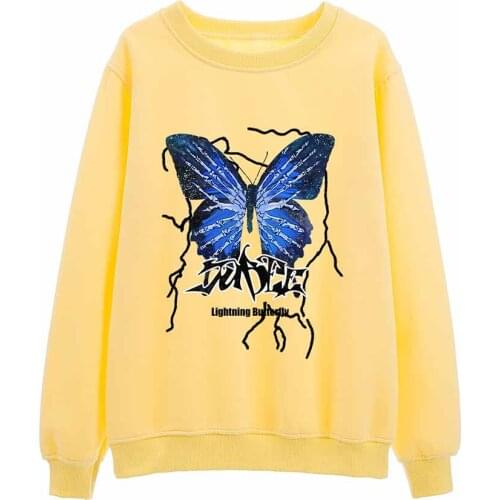Cotton Pullover Sweatshirt Y2k Jacket Kawaii Long Sleeve Butterfly Graphic Hoodie Hip Hop Clothes Warm Autumn Vintage Sweatshirt
