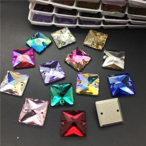 TopStone Square Shape Sew On Stones K9 Crystal Glass Sewing Rhinestones For Jewelry Dress Clothes