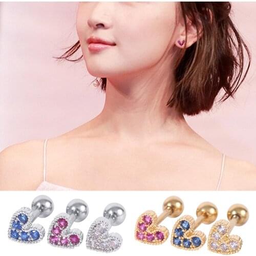 Sweet color Heart Shaped Mini Earrings for Women Medical Stainless/Titanium Steel Prevent Allergy Stud Earrings Party Jewelry