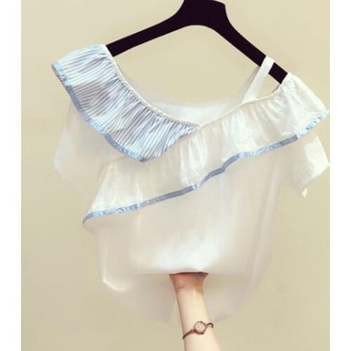 2020 Summer New Off-Shoulder Ruffles Shirt Womens Short Sleeve Sweet Pullover Blouse Shirts and Tops Girls Students Blusas