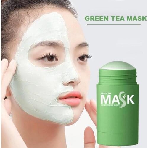 Green Tea Cleansing Mask Purifying Clay Stick Mask Oil Control Anti-Acne Eggplant Skin Care Whitening Face Skin Care