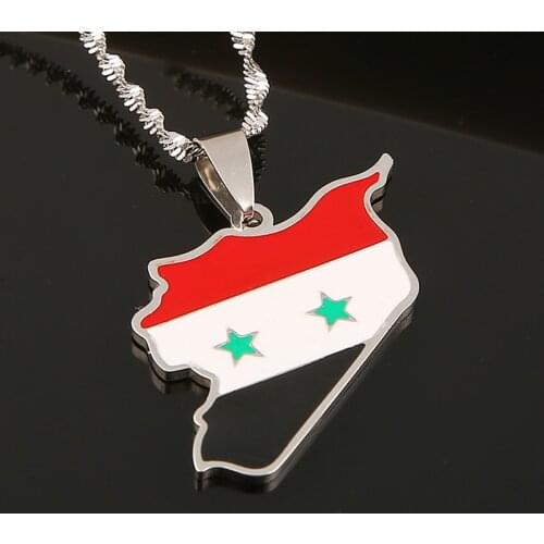 Stainless Steel Enamel Syria Map Pendant Necklace Silver Color Syrians Map Charm Jewelry