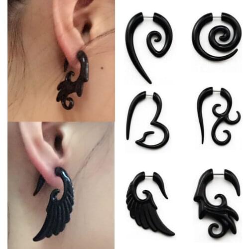 2pcs Black Acrylic Fake Cheater Twist Spiral Ear Taper Gauges Expanders Earring Tunnel Plugs Piercing Body Jewelry For Women Men