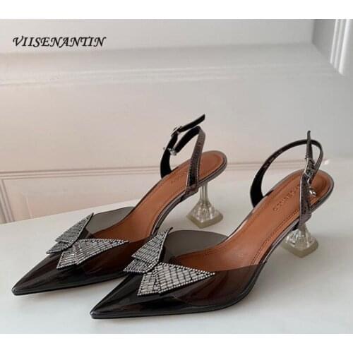 Spring and summer new stiletto rhinestone butterfly wings pointed sexy ladies high heels transparent crystal heel sandals women