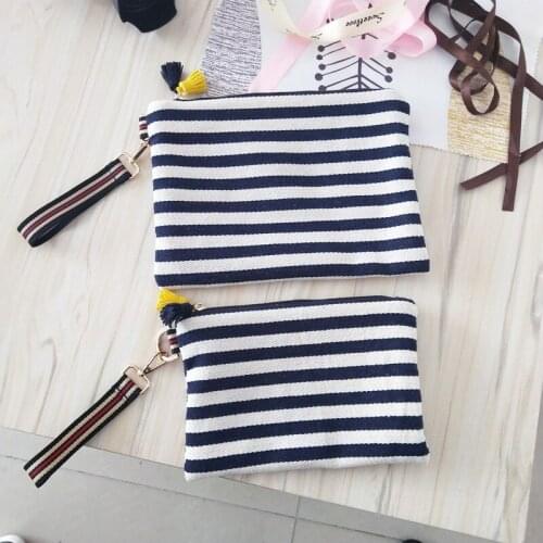 Canvas Stripe Clutch Shopper Wallet Mini Tote 2021 Designer Handbags for Women Korean Style Fashion Casual Tassel Envelope Bags