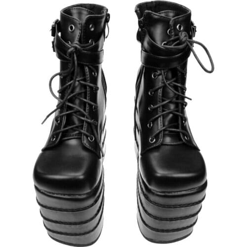 Womens Gothic High Wedge High Heels Super Platform Shoes For Woman Lace Up Ankle Boots Shoes Pumps Size Black White Color