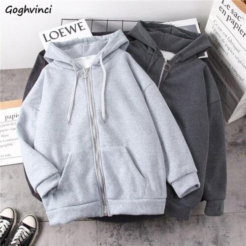 Women Hoodies Plus Velvet Thicker Hooded Long Sleeve Zipper Pockets Baggy Outwear Winter Thermal Ulzzang New Chic Casual Ins